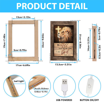 Be Still And Know That I Am God Lion Of Judah Cross Light Frame Lamp Art - Bible Verse Art - Christian Inspirational Decor