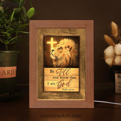 Be Still And Know That I Am God Lion Of Judah Cross Light Frame Lamp Art - Bible Verse Art - Christian Inspirational Decor