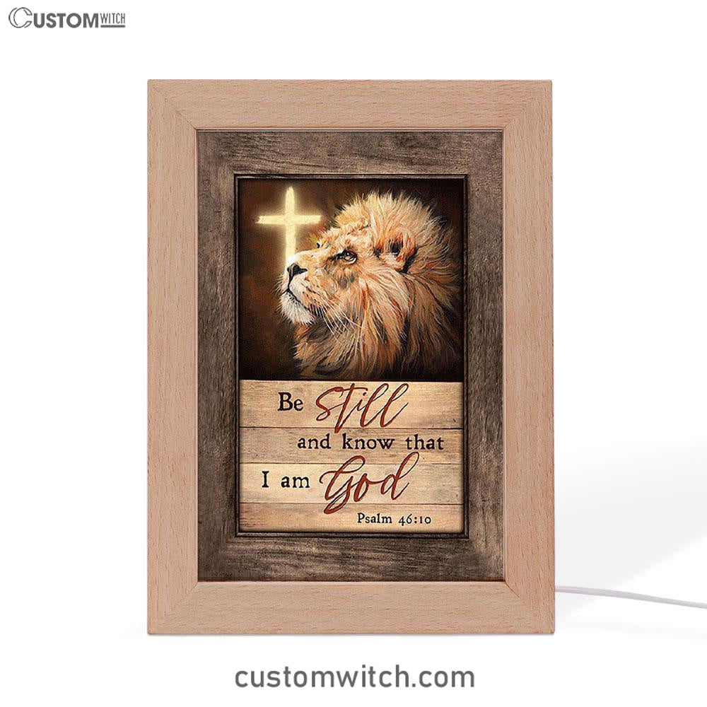 Be Still And Know That I Am God Lion Of Judah Cross Light Frame Lamp Art - Bible Verse Art - Christian Inspirational Decor
