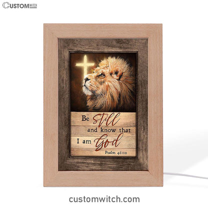 Be Still And Know That I Am God Lion Of Judah Cross Light Frame Lamp Art - Bible Verse Art - Christian Inspirational Decor