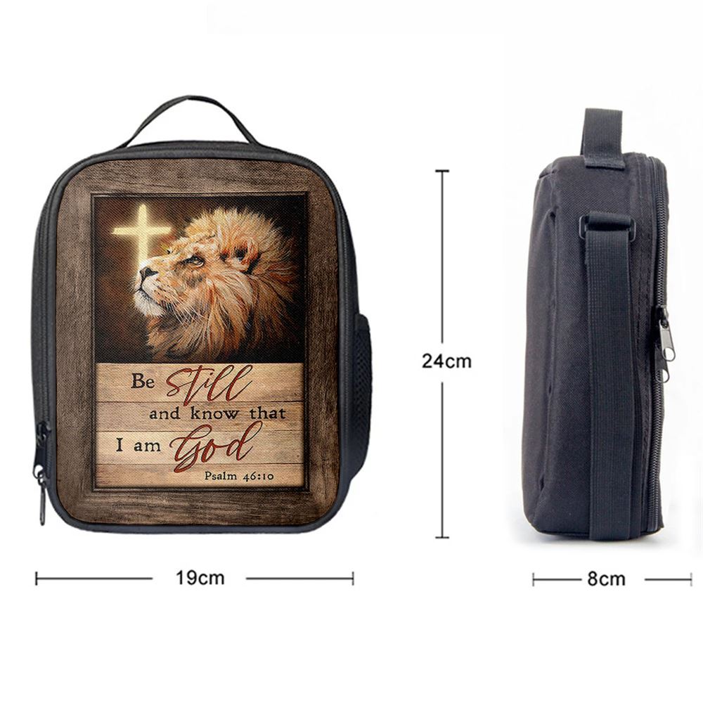 Be Still And Know That I Am God Lion Of Judah Cross Light Lunch Bag, Christian Lunch Bag For School, Picnic, Religious Lunch Bag