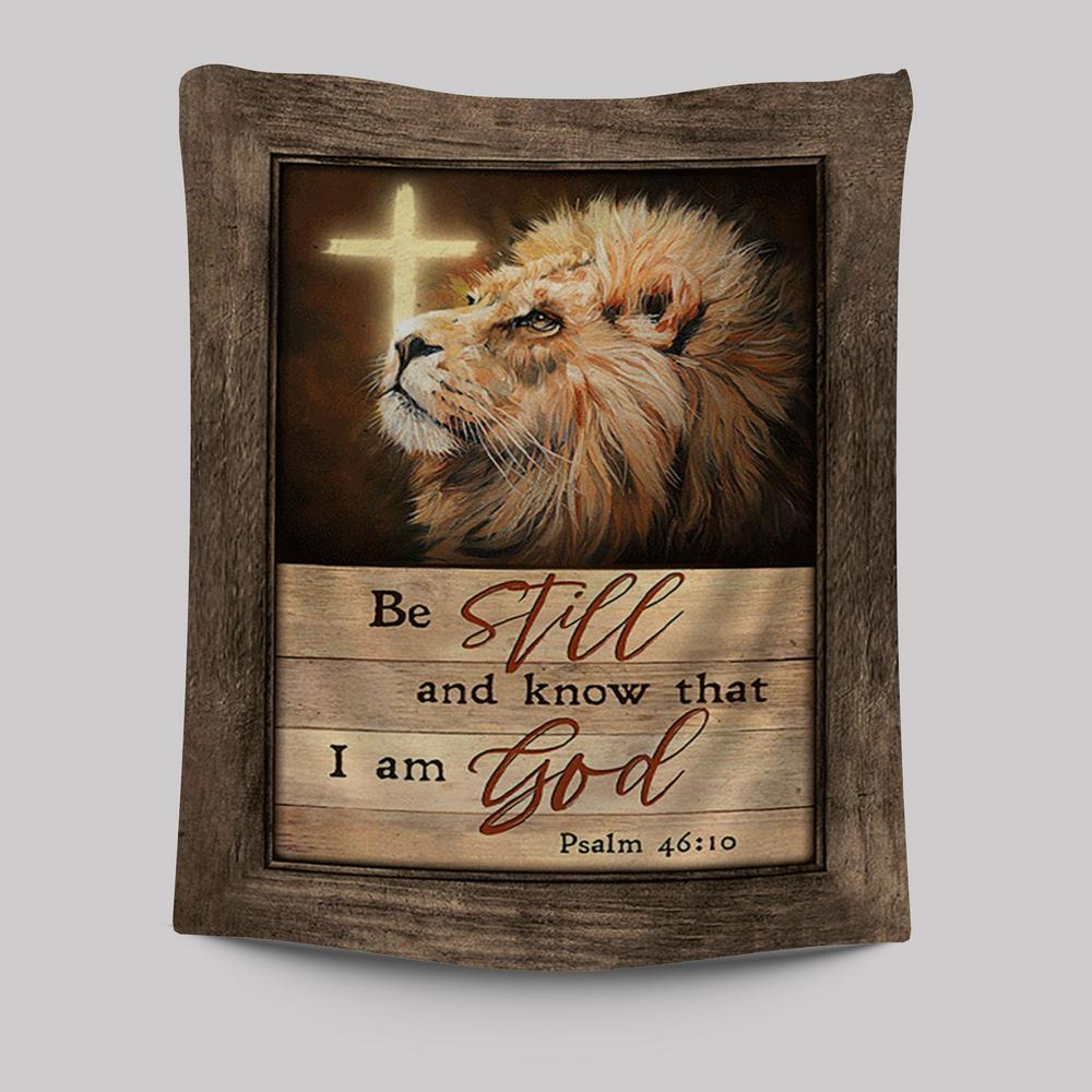 Be Still And Know That I Am God Lion Of Judah Cross Light Tapestry Art - Bible Verse Wall Art - Christian Inspirational Wall Decor