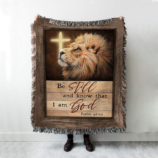 Be Still And Know That I Am God Lion Of Judah Cross Light Woven Blanket Art - Bible Verse Throw Blanket - Christian Inspirational Boho Blanket