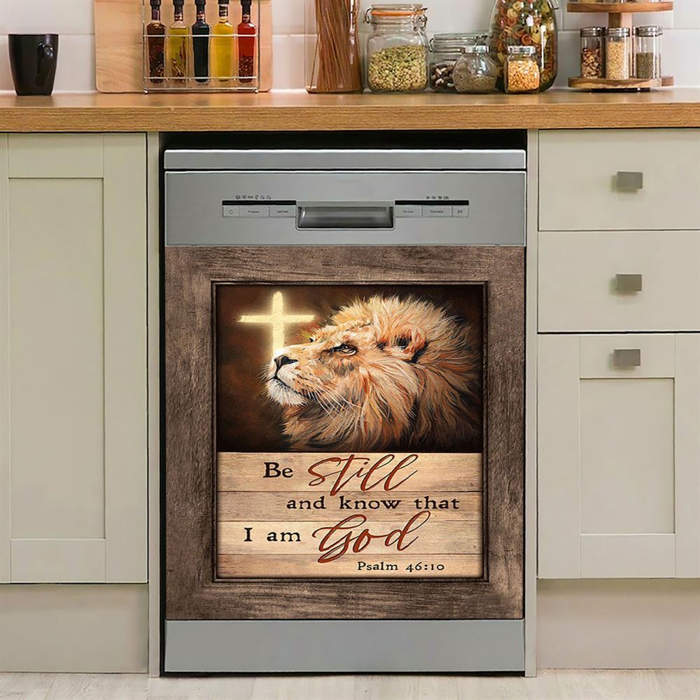 Be Still And Know That I Am God Lion Of Judah Dishwasher Cover, Bible Verse Dishwasher Magnet Cover, Christian Inspirational Kitchen Decor