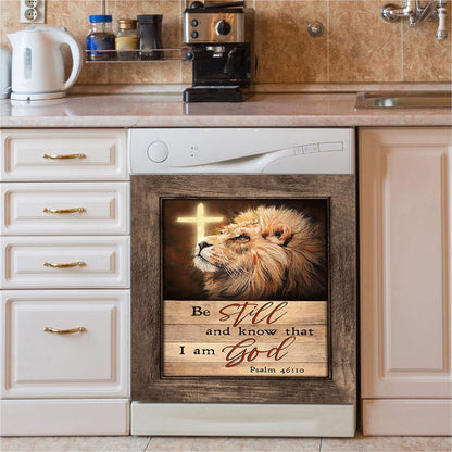 Be Still And Know That I Am God Lion Of Judah Dishwasher Cover, Bible Verse Dishwasher Magnet Cover, Christian Inspirational Kitchen Decor