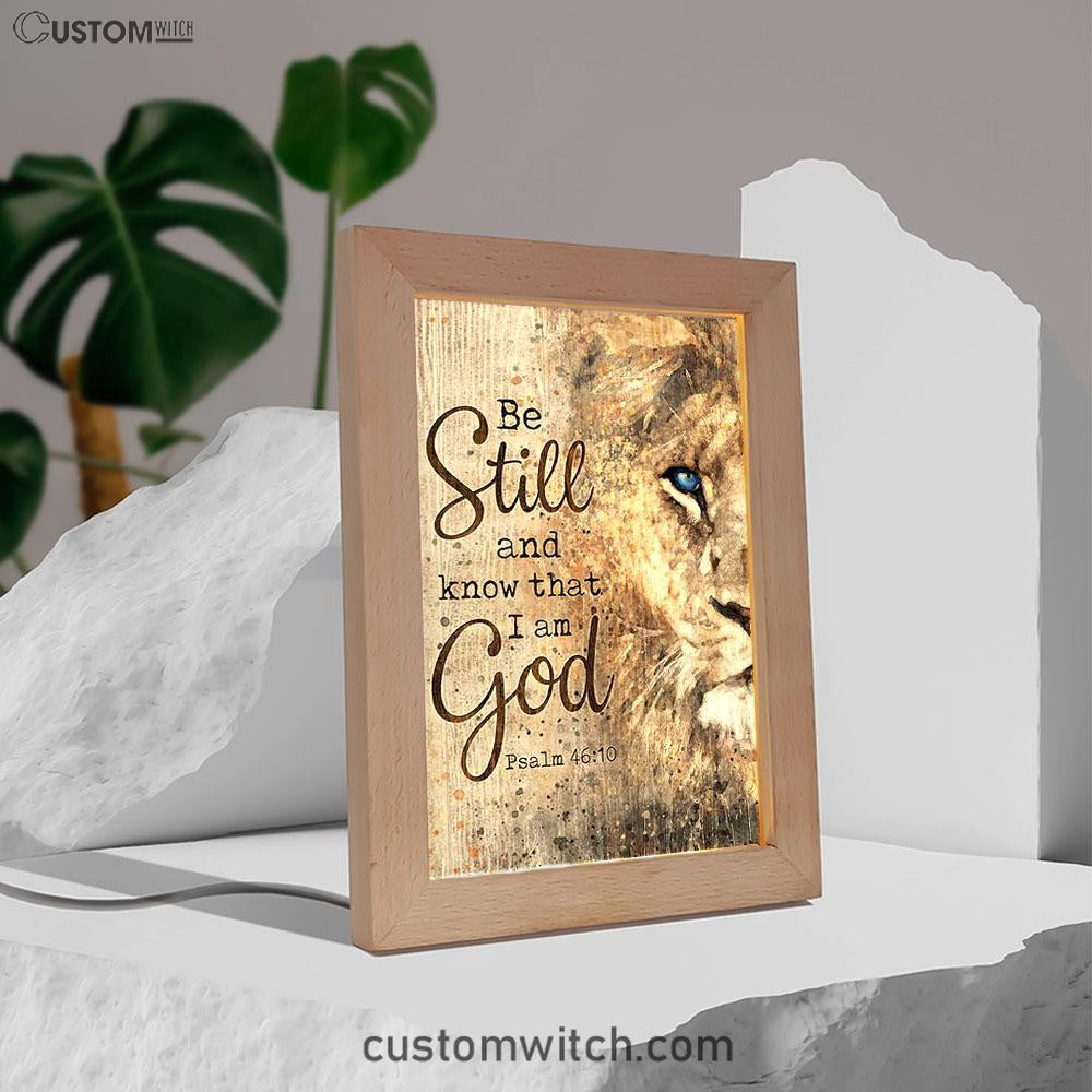 Be Still And Know That I Am God Lion Of Judah Frame Lamp Art - Bible Verse Art - Christian Inspirational Decor