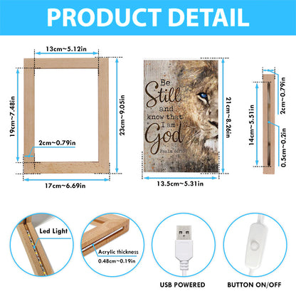Be Still And Know That I Am God Lion Of Judah Frame Lamp Art - Bible Verse Art - Christian Inspirational Decor