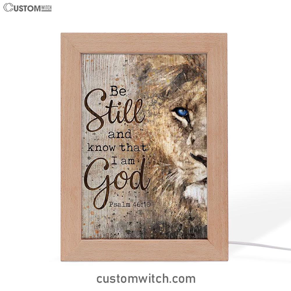 Be Still And Know That I Am God Lion Of Judah Frame Lamp Art - Bible Verse Art - Christian Inspirational Decor