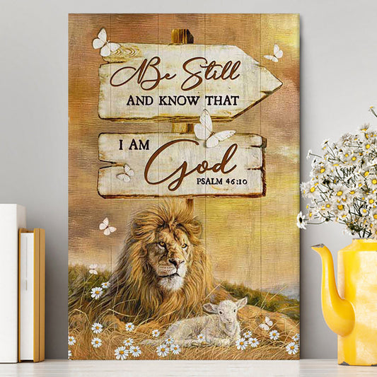 Be Still And Know That I Am God Lion Wooden Sign Canvas Art - Bible Verse Wall Art - Christian Inspirational Wall Decor