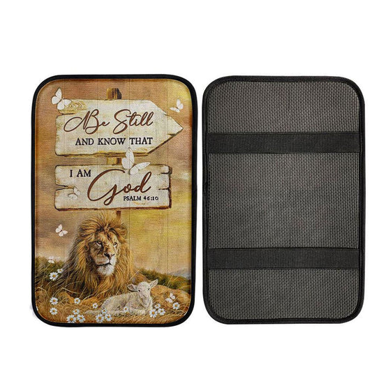 Be Still And Know That I Am God Lion Wooden Sign Car Center Console Cover, Christian Auto Armrest Cover