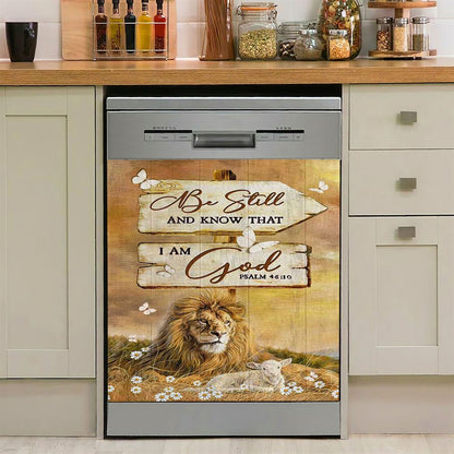 Be Still And Know That I Am God Lion Wooden Sign Dishwasher Cover, Bible Verse Dishwasher Magnet Cover, Christian Inspirational Kitchen Decor