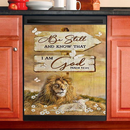 Be Still And Know That I Am God Lion Wooden Sign Dishwasher Cover, Bible Verse Dishwasher Magnet Cover, Christian Inspirational Kitchen Decor