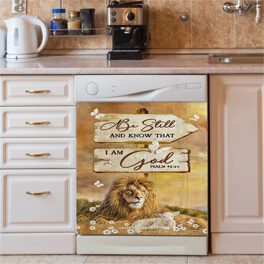 Be Still And Know That I Am God Lion Wooden Sign Dishwasher Cover, Bible Verse Dishwasher Magnet Cover, Christian Inspirational Kitchen Decor