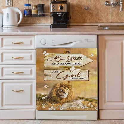 Be Still And Know That I Am God Lion Wooden Sign Dishwasher Cover, Bible Verse Dishwasher Magnet Cover, Christian Inspirational Kitchen Decor