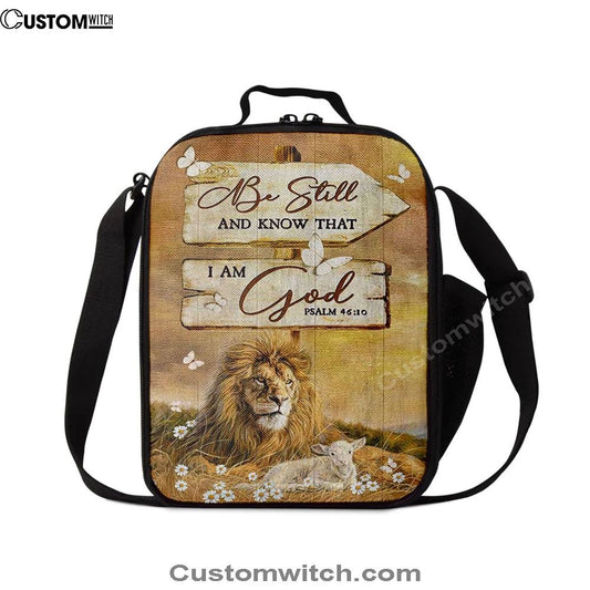 Be Still And Know That I Am God Lion Wooden Sign Lunch Bag, Christian Lunch Bag For School, Picnic, Religious Lunch Bag