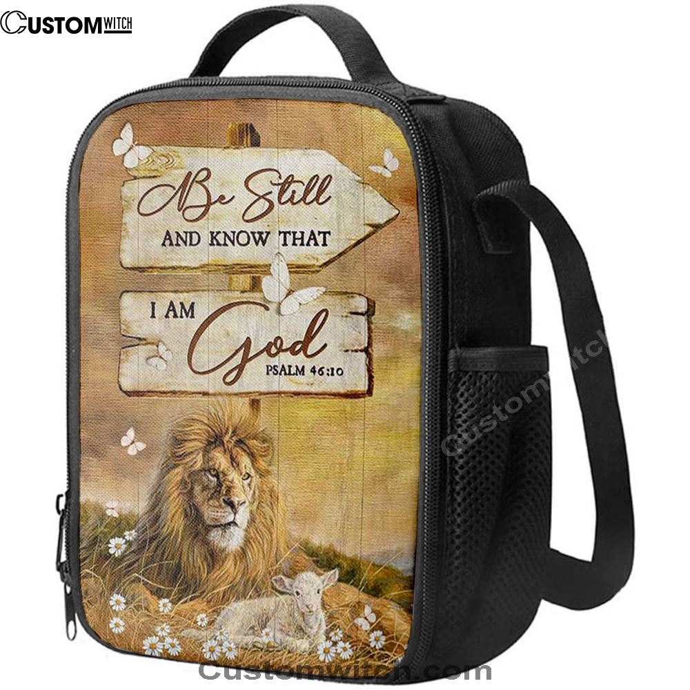 Be Still And Know That I Am God Lion Wooden Sign Lunch Bag, Christian Lunch Bag For School, Picnic, Religious Lunch Bag