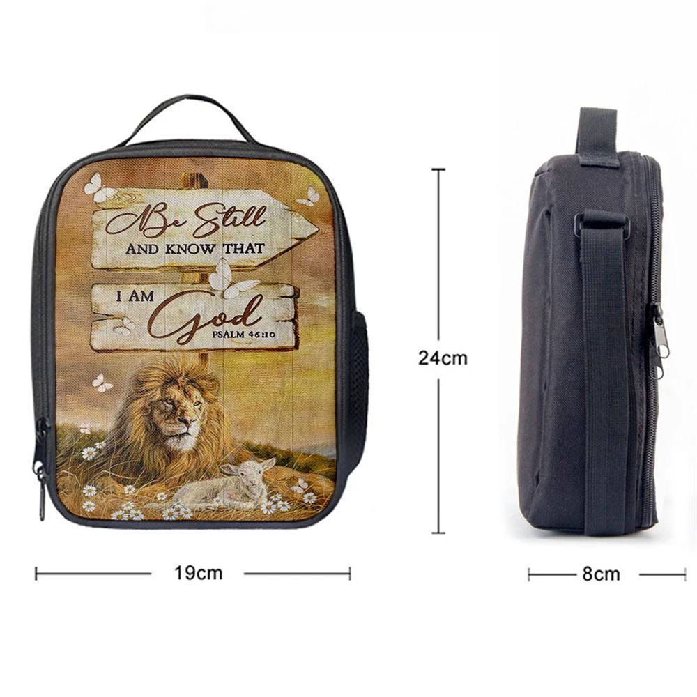 Be Still And Know That I Am God Lion Wooden Sign Lunch Bag, Christian Lunch Bag For School, Picnic, Religious Lunch Bag