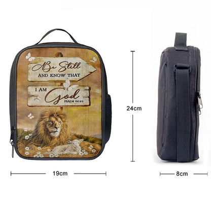 Be Still And Know That I Am God Lion Wooden Sign Lunch Bag, Christian Lunch Bag For School, Picnic, Religious Lunch Bag