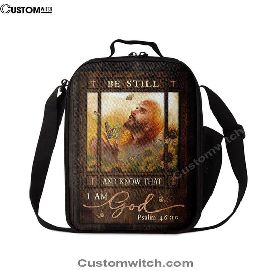 Be Still And Know That I Am God Lunch Bag, Jesus Prays In Sunflower Field Lunch Bag, Christian Lunch Bag For School, Picnic, Religious Lunch Bag