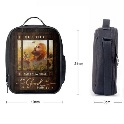 Be Still And Know That I Am God Lunch Bag, Jesus Prays In Sunflower Field Lunch Bag, Christian Lunch Bag For School, Picnic, Religious Lunch Bag