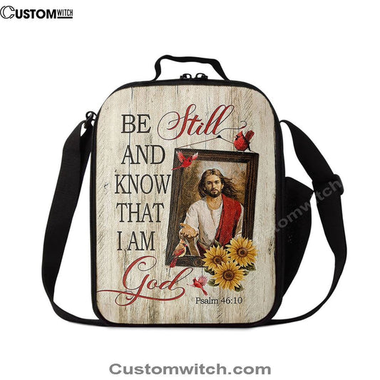 Be Still And Know That I Am God Lunch Bag, Jesus Red Cardinal Sunflower Lunch Bag, Christian Lunch Bag For School, Picnic, Religious Lunch Bag