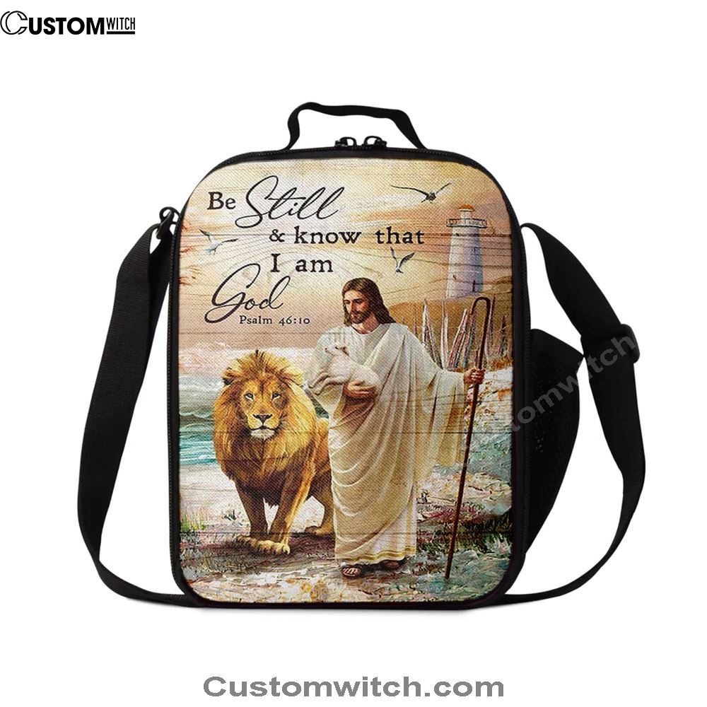Be Still And Know That I Am God Lunch Bag, Jesus Walking Lion Of Judah And Lamb Lunch Bag, Christian Lunch Bag For School, Picnic, Religious Lunch Bag