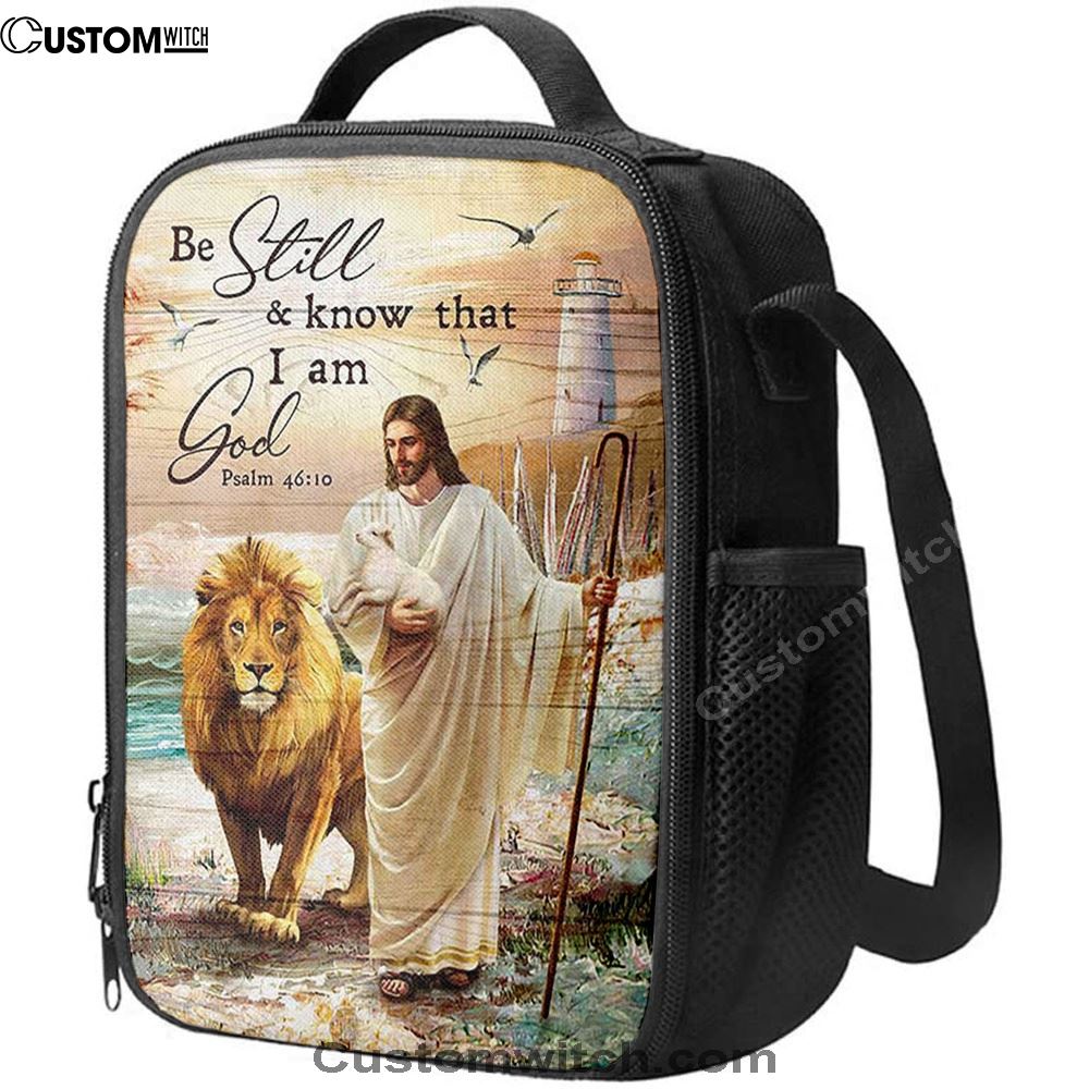 Be Still And Know That I Am God Lunch Bag, Jesus Walking Lion Of Judah And Lamb Lunch Bag, Christian Lunch Bag For School, Picnic, Religious Lunch Bag