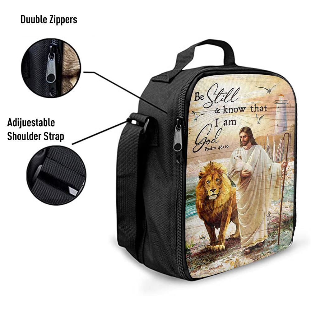 Be Still And Know That I Am God Lunch Bag, Jesus Walking Lion Of Judah And Lamb Lunch Bag, Christian Lunch Bag For School, Picnic, Religious Lunch Bag