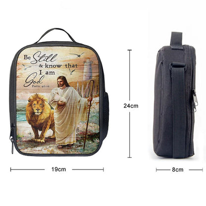 Be Still And Know That I Am God Lunch Bag, Jesus Walking Lion Of Judah And Lamb Lunch Bag, Christian Lunch Bag For School, Picnic, Religious Lunch Bag