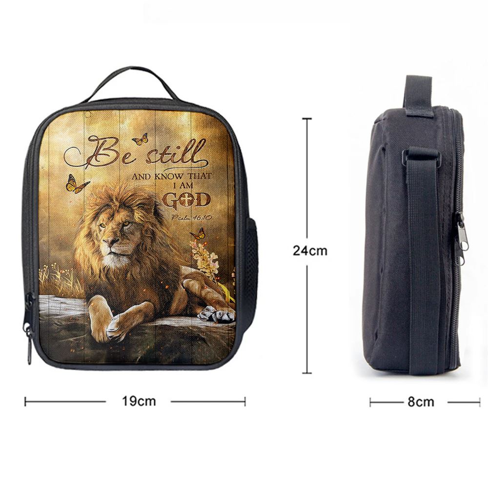 Be Still And Know That I Am God Lunch Bag, Lion Of Judah Butterfly Lunch Bag, Christian Lunch Bag For School, Picnic, Religious Lunch Bag