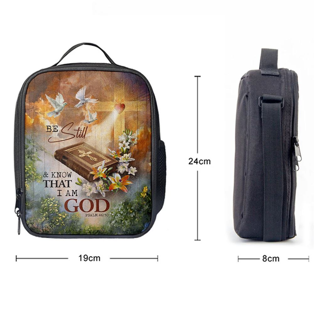 Be Still And Know That I Am God Lunch Bag, Pretty Lily Bible White Dove Lunch Bag, Christian Lunch Bag For School, Picnic, Religious Lunch Bag