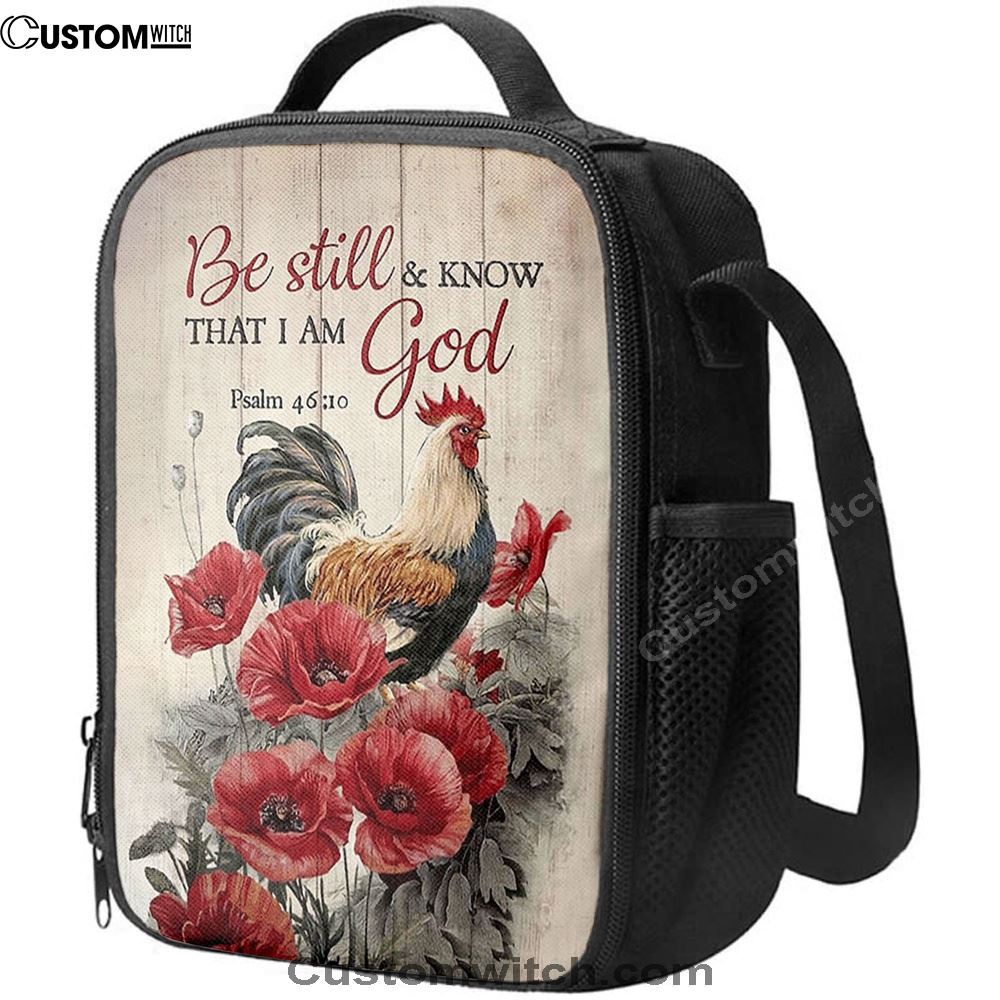 Be Still And Know That I Am God Lunch Bag, Red Poppy Flower Roaster Lunch Bag, Christian Lunch Bag For School, Picnic, Religious Lunch Bag