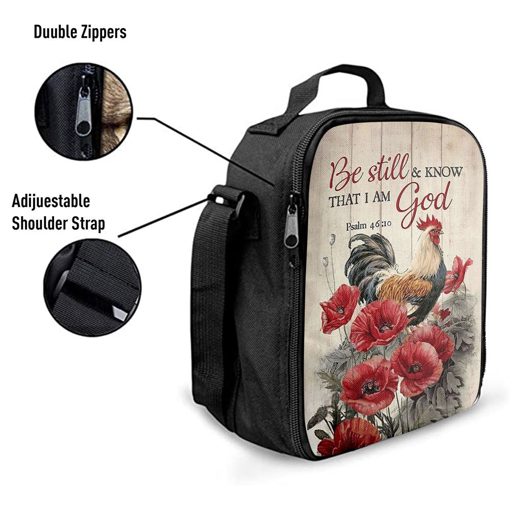 Be Still And Know That I Am God Lunch Bag, Red Poppy Flower Roaster Lunch Bag, Christian Lunch Bag For School, Picnic, Religious Lunch Bag