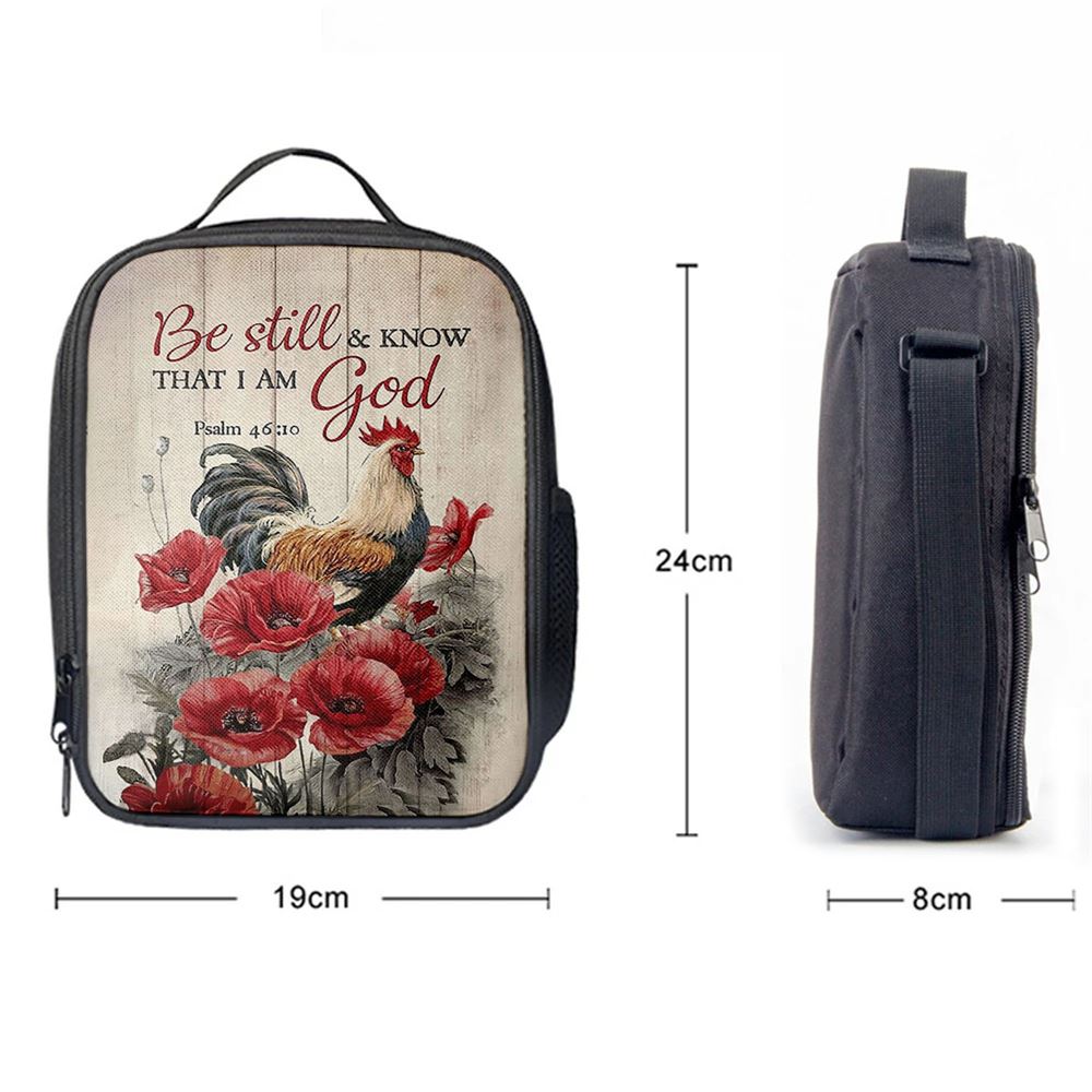 Be Still And Know That I Am God Lunch Bag, Red Poppy Flower Roaster Lunch Bag, Christian Lunch Bag For School, Picnic, Religious Lunch Bag