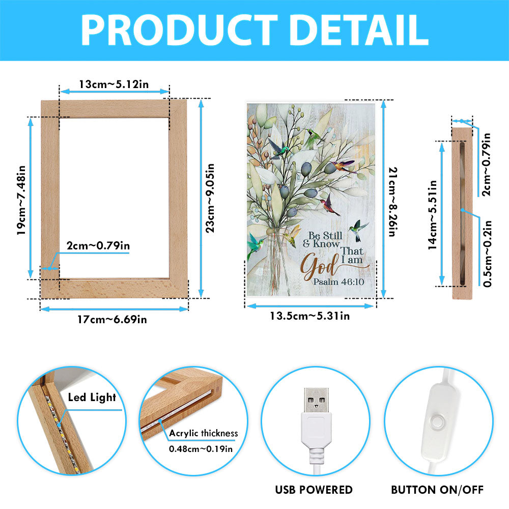 Be Still And Know That I Am God Olive Tree Hummingbird Frame Lamp Art - Bible Verse Art - Christian Inspirational Decor