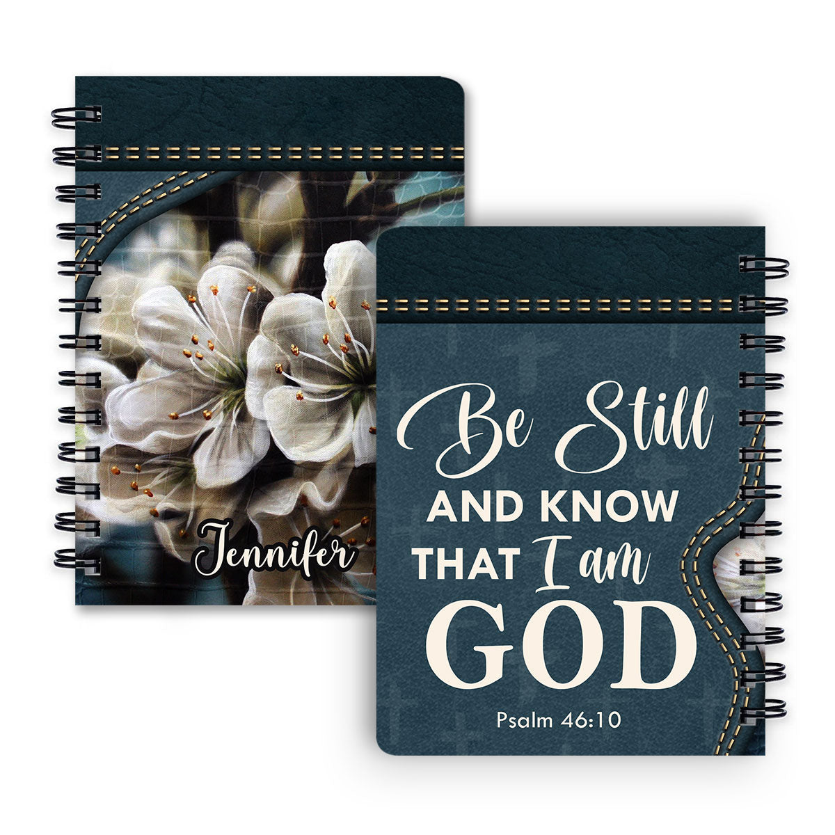 Be Still And Know That I Am God Personalized Floral Cross Spiral Notebook, Christian Spiritual Gifts For Friends