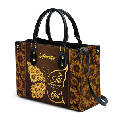 Be Still And Know That I Am God Psalm 4610 Personalized Leather Handbag With Handle Christ Gifts For Religious Women