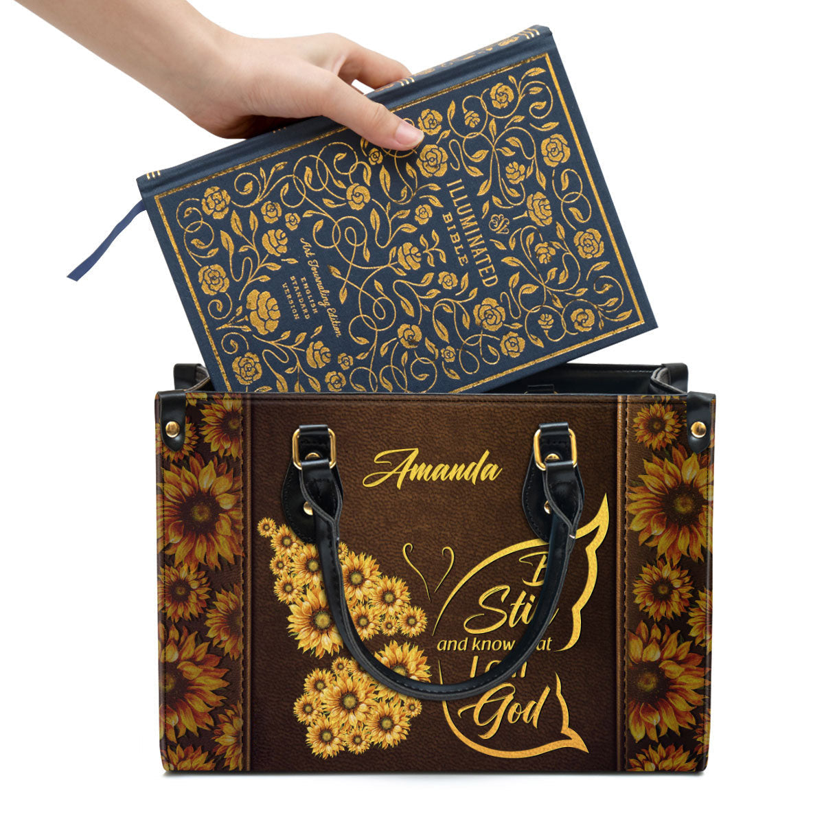 Be Still And Know That I Am God Psalm 4610 Personalized Leather Handbag With Handle Christ Gifts For Religious Women