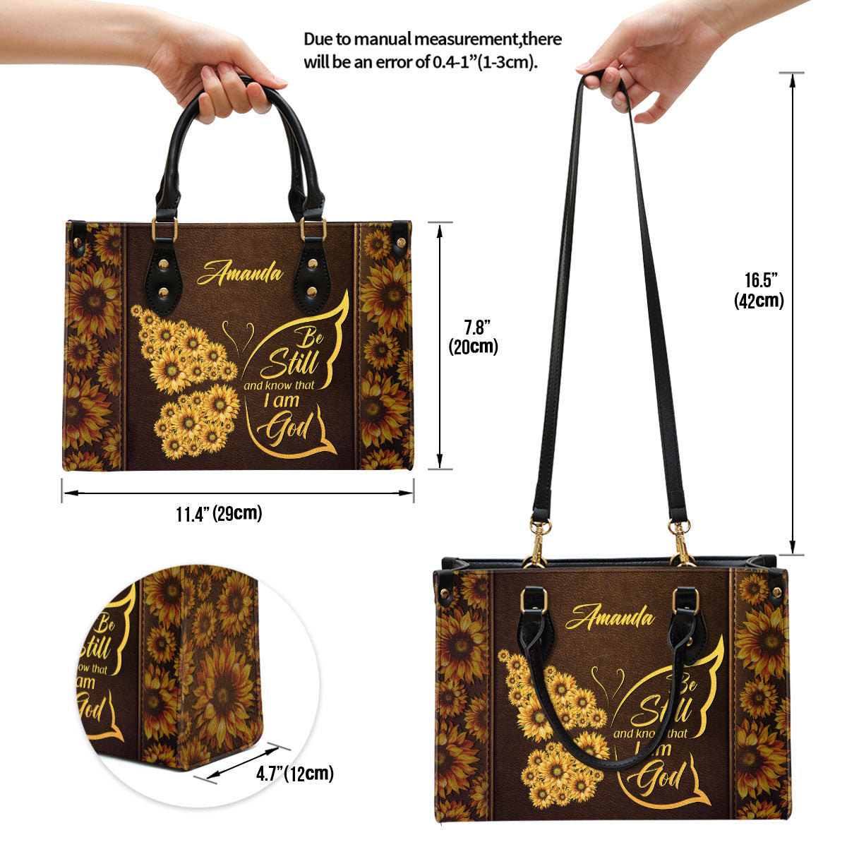 Be Still And Know That I Am God Psalm 4610 Personalized Leather Handbag With Handle Christ Gifts For Religious Women