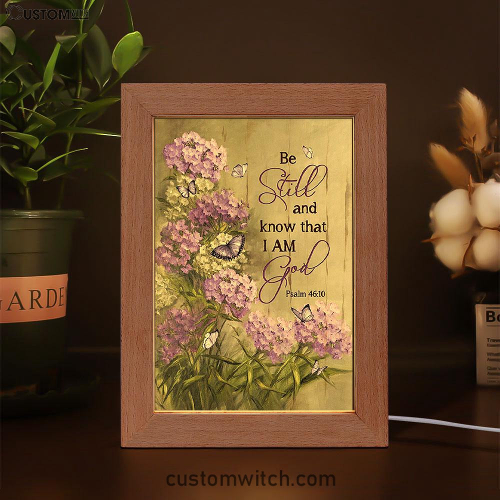 Be Still And Know That I Am God Purple Hydrangea Butterfly Frame Lamp Art - Bible Verse Art - Christian Inspirational Decor
