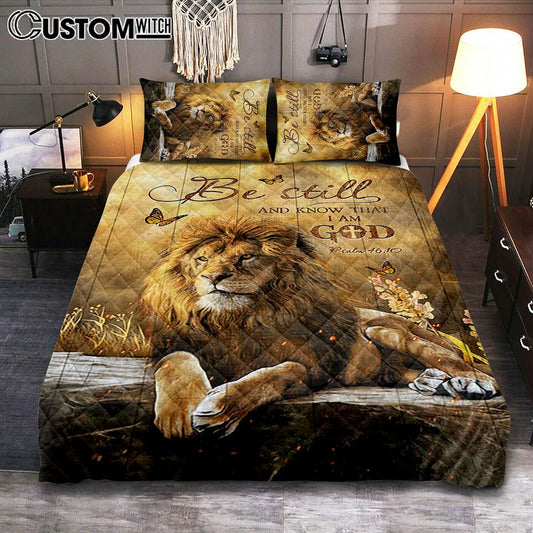 Be Still And Know That I Am God Quilt Bedding Set - Lion Of Judah Butterfly Quilt Bedding Set - Christian Bedroom - Religious Home Decor