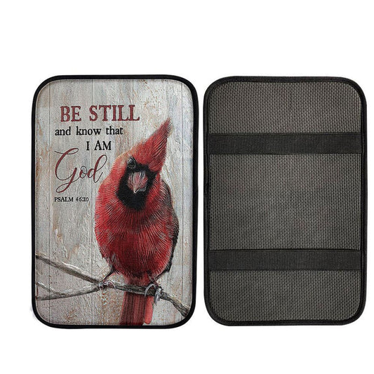 Be Still And Know That I Am God Red Cardinal Car Center Console Cover, Christian Auto Armrest Cover