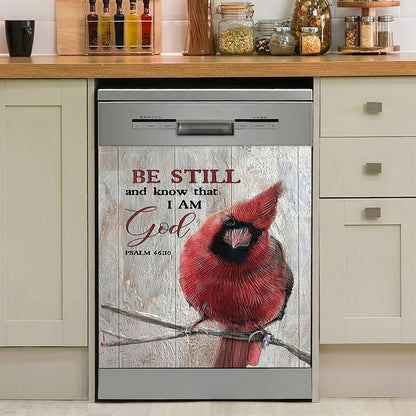 Be Still And Know That I Am God Red Cardinal Dishwasher Cover, Christian Dishwasher Magnet Cover, Bible Verse Kitchen Decor