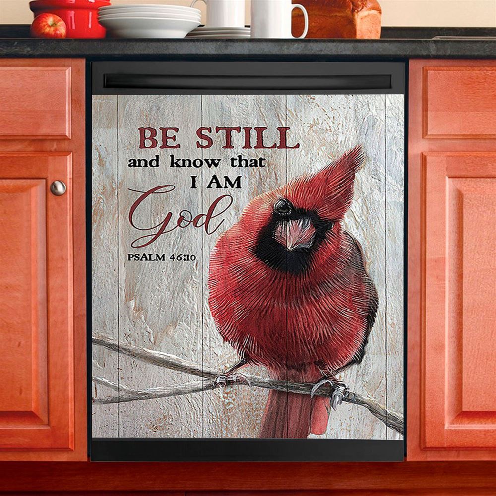 Be Still And Know That I Am God Red Cardinal Dishwasher Cover, Christian Dishwasher Magnet Cover, Bible Verse Kitchen Decor