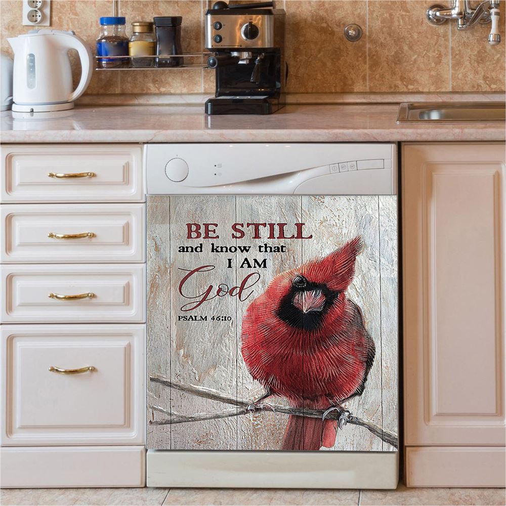 Be Still And Know That I Am God Red Cardinal Dishwasher Cover, Christian Dishwasher Magnet Cover, Bible Verse Kitchen Decor