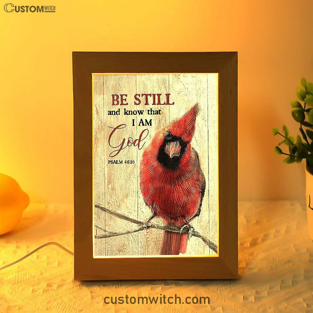 Be Still And Know That I Am God Red Cardinal Frame Lamp Art - Christian Night Light - Bible Verse Wooden Lamp