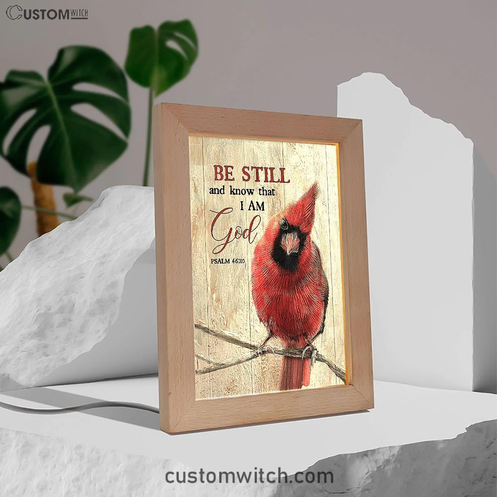 Be Still And Know That I Am God Red Cardinal Frame Lamp Art - Christian Night Light - Bible Verse Wooden Lamp