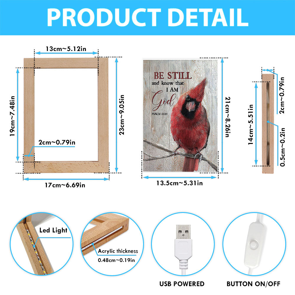 Be Still And Know That I Am God Red Cardinal Frame Lamp Art - Christian Night Light - Bible Verse Wooden Lamp