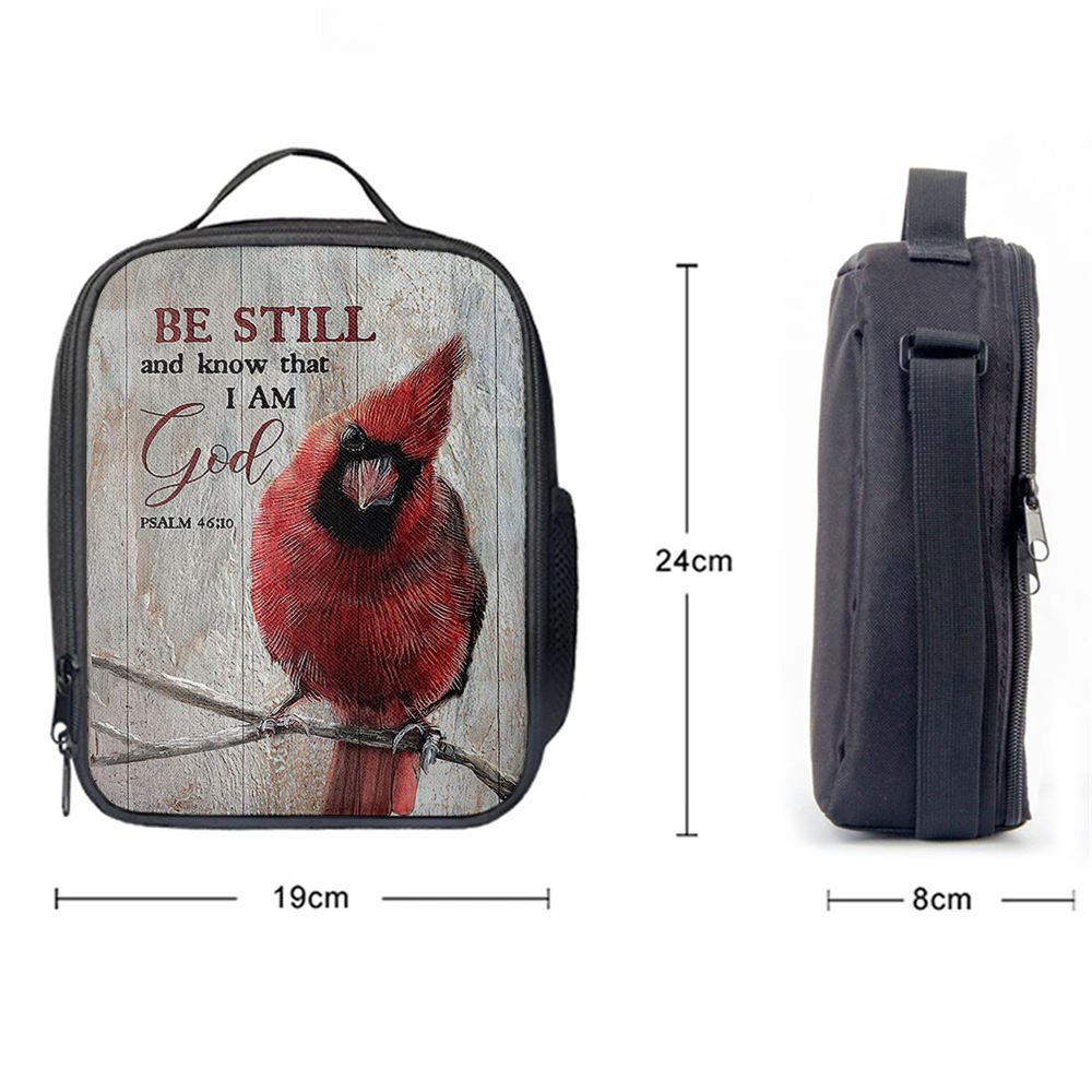 Be Still And Know That I Am God Red Cardinal Lunch Bag, Christian Lunch Bag For School, Picnic, Religious Lunch Bag
