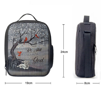Be Still And Know That I Am God Red Cardinal White Lamb Lunch Bag, Christian Lunch Bag For School, Picnic, Religious Lunch Bag